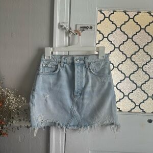 Agolde Light Blue Distressed Denim Mini Skirt